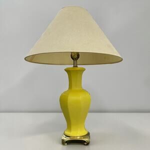 Mid Century Modern Yellow Ceramic Table Lamp Hollywood Regency Style